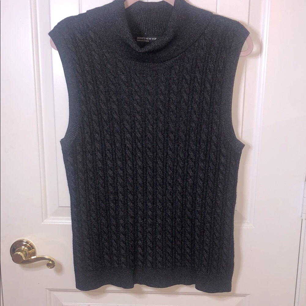 Jones New York Charcoal  Cable Knit Sleeveless Turtleneck